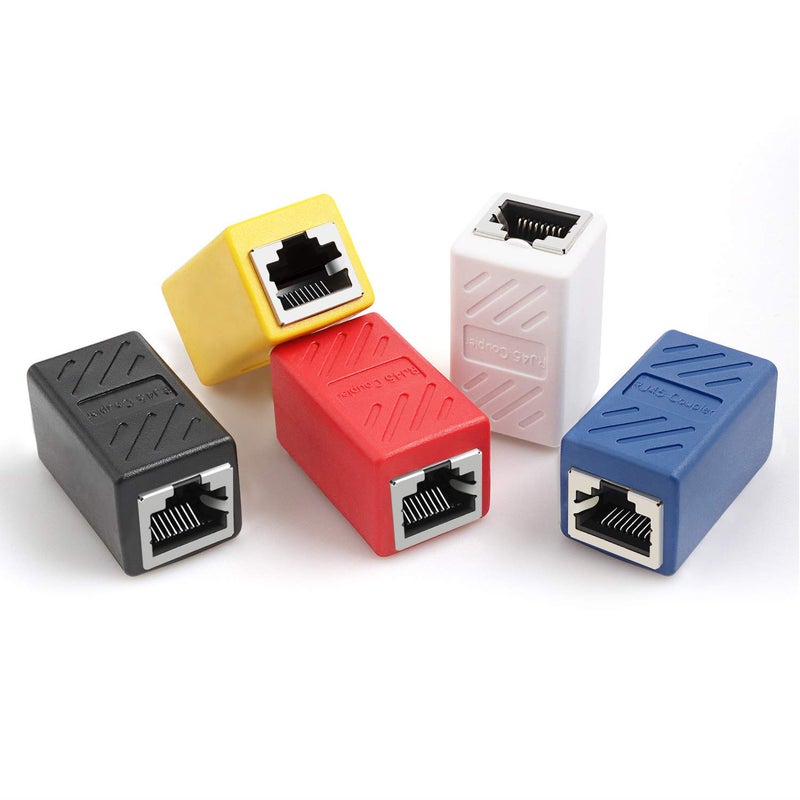 PASOW RJ45 Coupler in-Line Coupler Cat7 Cat6 Cat5e Ethernet Cable Extender Adapter Female to Female (5 Pack) - Image 1